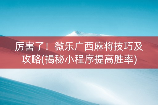 厉害了！微乐广西麻将技巧及攻略(揭秘小程序提高胜率)