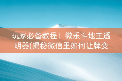 玩家必备教程！微乐斗地主透明器(揭秘微信里如何让牌变好)