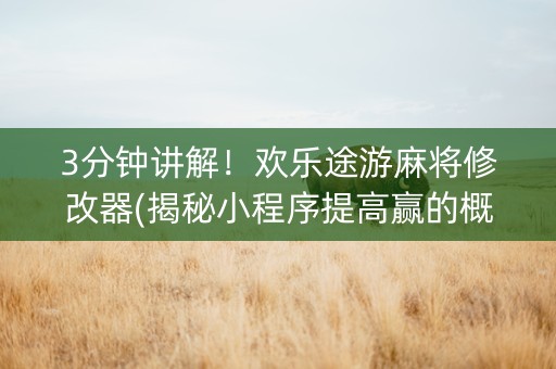 3分钟讲解！欢乐途游麻将修改器(揭秘小程序提高赢的概率)
