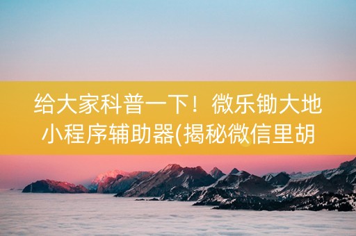 给大家科普一下！微乐锄大地小程序辅助器(揭秘微信里胡牌神器)
