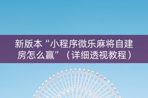 新版本“小程序微乐麻将自建房怎么赢”（详细透视教程）-哔哩哔哩