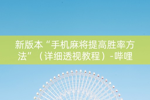 新版本“手机麻将提高胜率方法”（详细透视教程）-哔哩哔哩