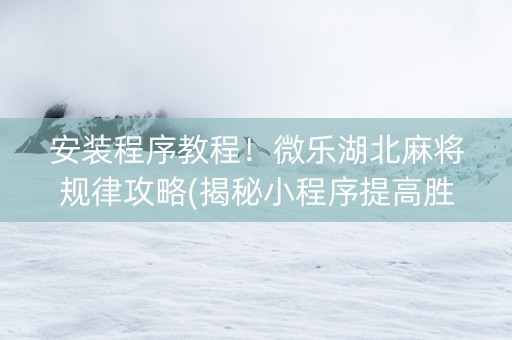 安装程序教程！微乐湖北麻将规律攻略(揭秘小程序提高胜率)