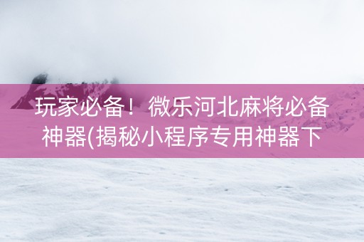 玩家必备！微乐河北麻将必备神器(揭秘小程序专用神器下载)