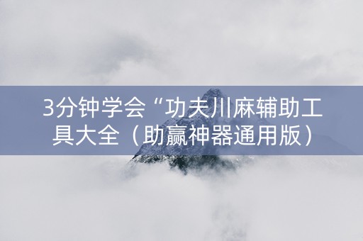 3分钟学会“功夫川麻辅助工具大全（助赢神器通用版）