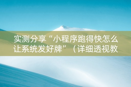 实测分享“小程序跑得快怎么让系统发好牌”（详细透视教程）-哔哩哔哩