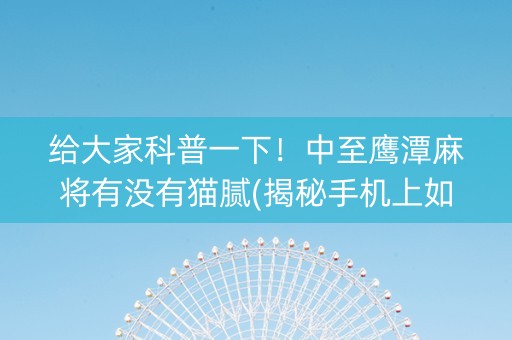 给大家科普一下！中至鹰潭麻将有没有猫腻(揭秘手机上如何让牌变好)