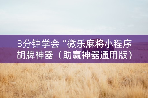 3分钟学会“微乐麻将小程序胡牌神器（助赢神器通用版）
