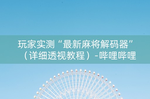 玩家实测“最新麻将解码器”（详细透视教程）-哔哩哔哩
