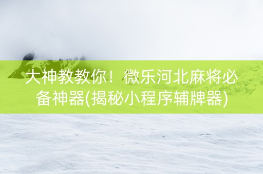 大神教教你！微乐河北麻将必备神器(揭秘小程序辅牌器)