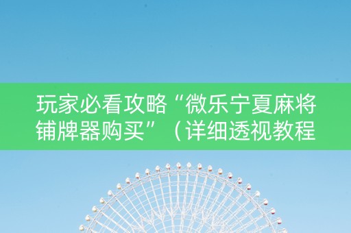 玩家必看攻略“微乐宁夏麻将铺牌器购买”（详细透视教程）-哔哩哔哩