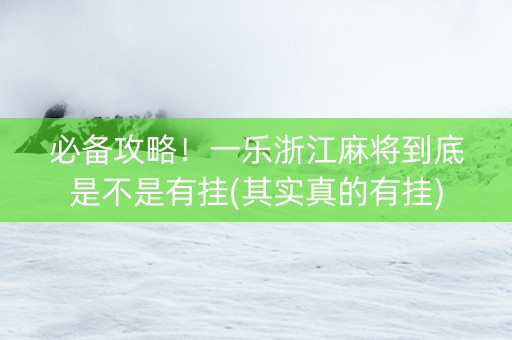 必备攻略！一乐浙江麻将到底是不是有挂(其实真的有挂)