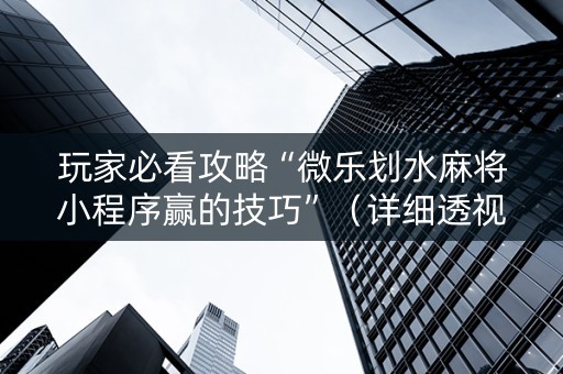 玩家必看攻略“微乐划水麻将小程序赢的技巧”（详细透视教程）-哔哩哔哩