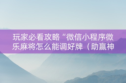 玩家必看攻略“微信小程序微乐麻将怎么能调好牌（助赢神器通用版）