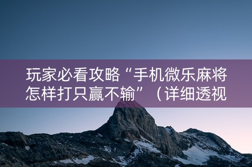 玩家必看攻略“手机微乐麻将怎样打只赢不输”（详细透视教程）-哔哩哔哩