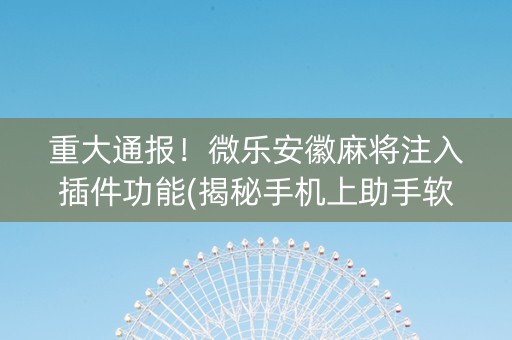 重大通报！微乐安徽麻将注入插件功能(揭秘手机上助手软件)