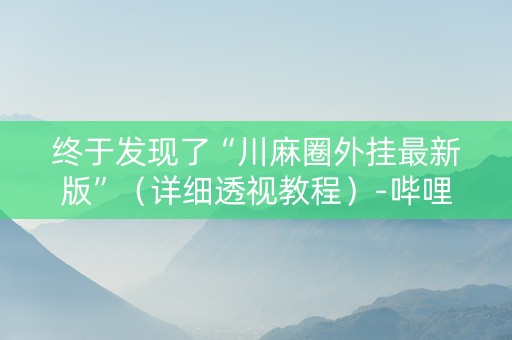 终于发现了“川麻圈外挂最新版”（详细透视教程）-哔哩哔哩