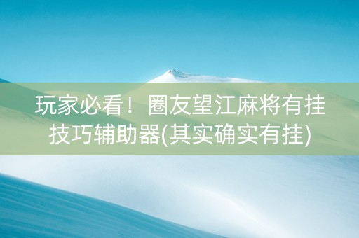 玩家必看！圈友望江麻将有挂技巧辅助器(其实确实有挂)