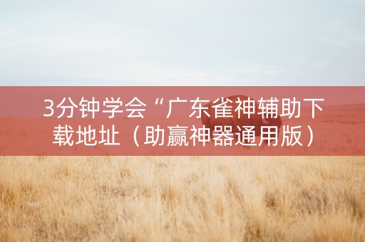 3分钟学会“广东雀神辅助下载地址（助赢神器通用版）