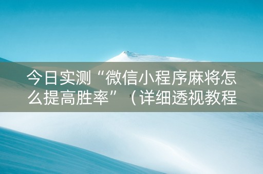 今日实测“微信小程序麻将怎么提高胜率”（详细透视教程）-哔哩哔哩