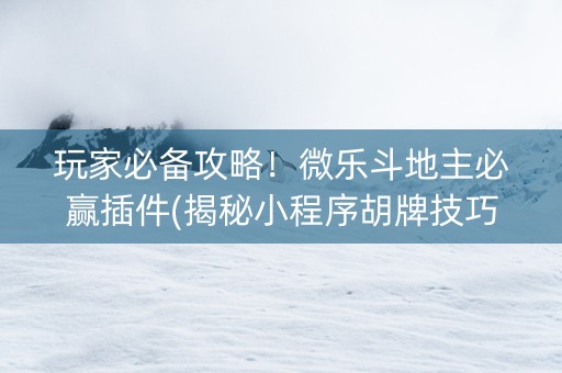 玩家必备攻略！微乐斗地主必赢插件(揭秘小程序胡牌技巧)