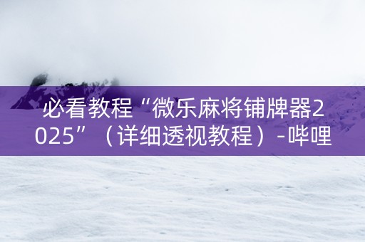 必看教程“微乐麻将铺牌器2025”（详细透视教程）-哔哩哔哩