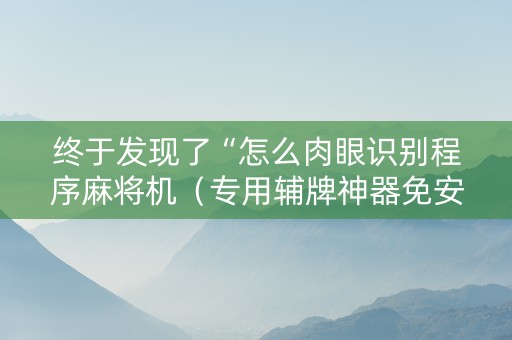 终于发现了“怎么肉眼识别程序麻将机（专用辅牌神器免安装）