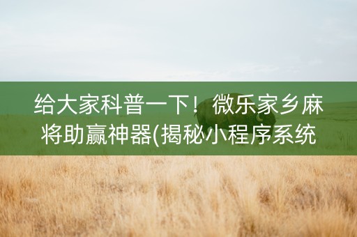 给大家科普一下！微乐家乡麻将助赢神器(揭秘小程序系统发好牌)