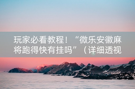 玩家必看教程！“微乐安徽麻将跑得快有挂吗”（详细透视教程）-哔哩哔哩
