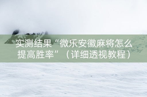 实测结果“微乐安徽麻将怎么提高胜率”（详细透视教程）-哔哩哔哩