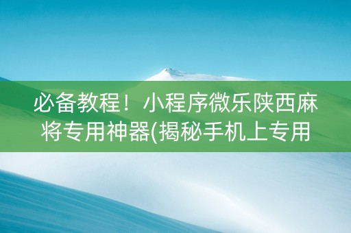 必备教程！小程序微乐陕西麻将专用神器(揭秘手机上专用神器下载)