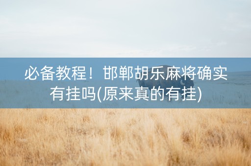 必备教程！邯郸胡乐麻将确实有挂吗(原来真的有挂)