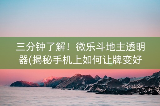 三分钟了解！微乐斗地主透明器(揭秘手机上如何让牌变好)