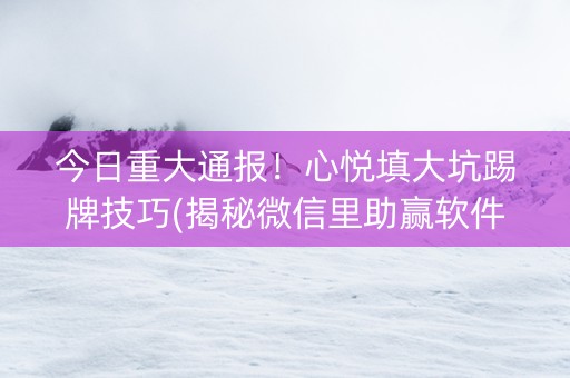 今日重大通报！心悦填大坑踢牌技巧(揭秘微信里助赢软件)