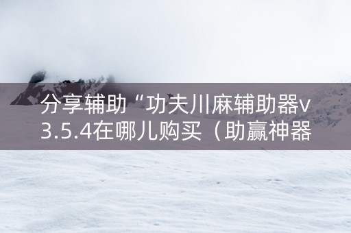 分享辅助“功夫川麻辅助器v3.5.4在哪儿购买（助赢神器通用版）