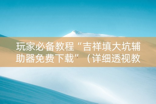 玩家必备教程“吉祥填大坑辅助器免费下载”（详细透视教程）-哔哩哔哩