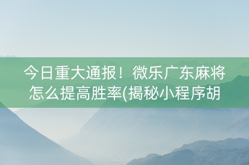 今日重大通报！微乐广东麻将怎么提高胜率(揭秘小程序胡牌神器)