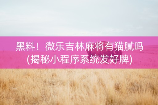 黑料！微乐吉林麻将有猫腻吗(揭秘小程序系统发好牌)