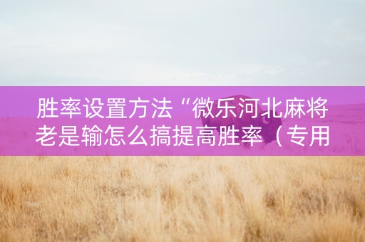 胜率设置方法“微乐河北麻将老是输怎么搞提高胜率（专用辅牌神器免安装）