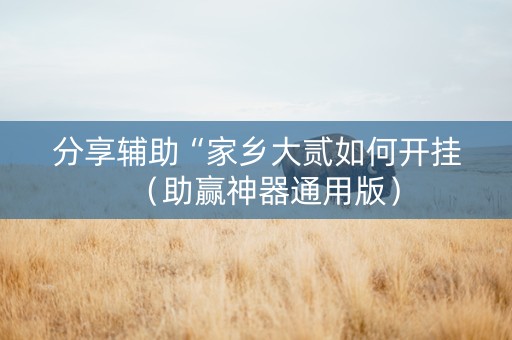 分享辅助“家乡大贰如何开挂（助赢神器通用版）