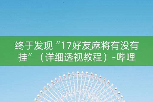 终于发现“17好友麻将有没有挂”（详细透视教程）-哔哩哔哩