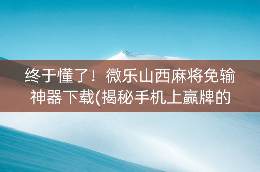 终于懂了！微乐山西麻将免输神器下载(揭秘手机上赢牌的技巧)