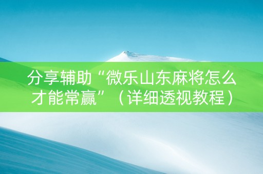 分享辅助“微乐山东麻将怎么才能常赢”（详细透视教程）-哔哩哔哩