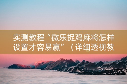 实测教程“微乐捉鸡麻将怎样设置才容易赢”（详细透视教程）-哔哩哔哩