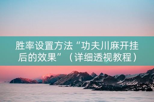 胜率设置方法“功夫川麻开挂后的效果”（详细透视教程）-哔哩哔哩