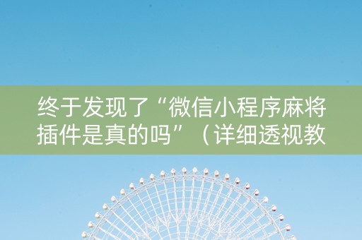 终于发现了“微信小程序麻将插件是真的吗”（详细透视教程）-哔哩哔哩