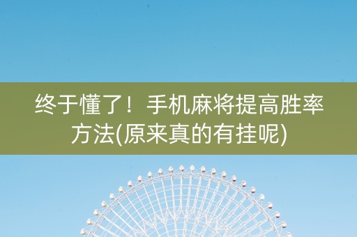 终于懂了！手机麻将提高胜率方法(原来真的有挂呢)