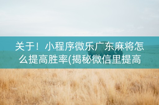 关于！小程序微乐广东麻将怎么提高胜率(揭秘微信里提高胜率)