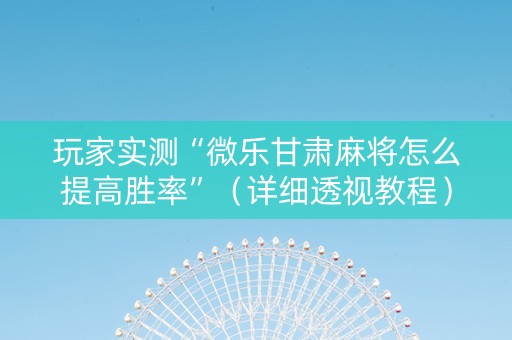 玩家实测“微乐甘肃麻将怎么提高胜率”（详细透视教程）-哔哩哔哩