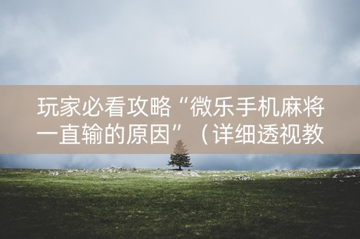 玩家必看攻略“微乐手机麻将一直输的原因”（详细透视教程）-哔哩哔哩